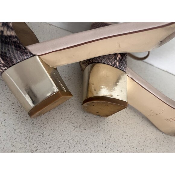 Ann Taylor Sandal Size 8 Gold Block Heel Ankle Strap Faux Snakeskin at Back - Picture 7 of 12